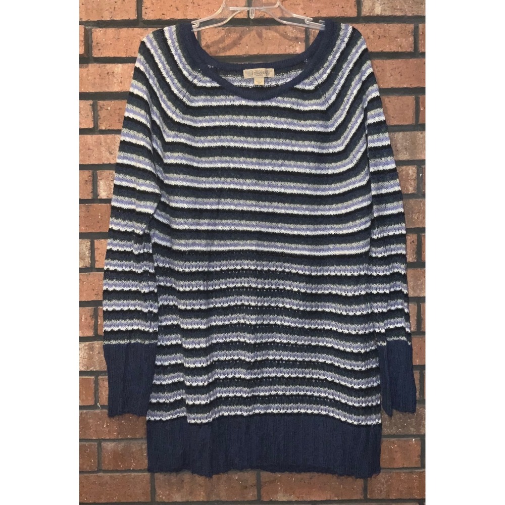 Nine West Vintage America Blue Striped Tunic Acrylic Sweater Size XL
